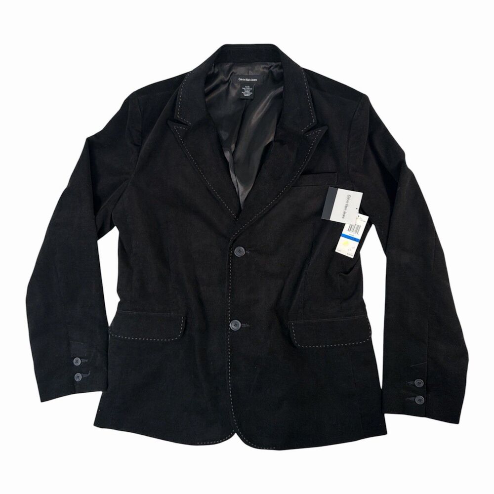 NWT Calvin Klein Jeans Men's Black Notch Lapel Two-Button Blazer Stitch Size XL